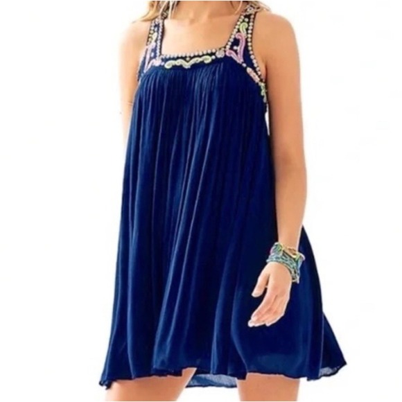 Lilly Pulitzer Dresses & Skirts - Lilly Pulitzer Women's Embellished Lorna Dress Trapeze Swing Mini Beaded Navy XS